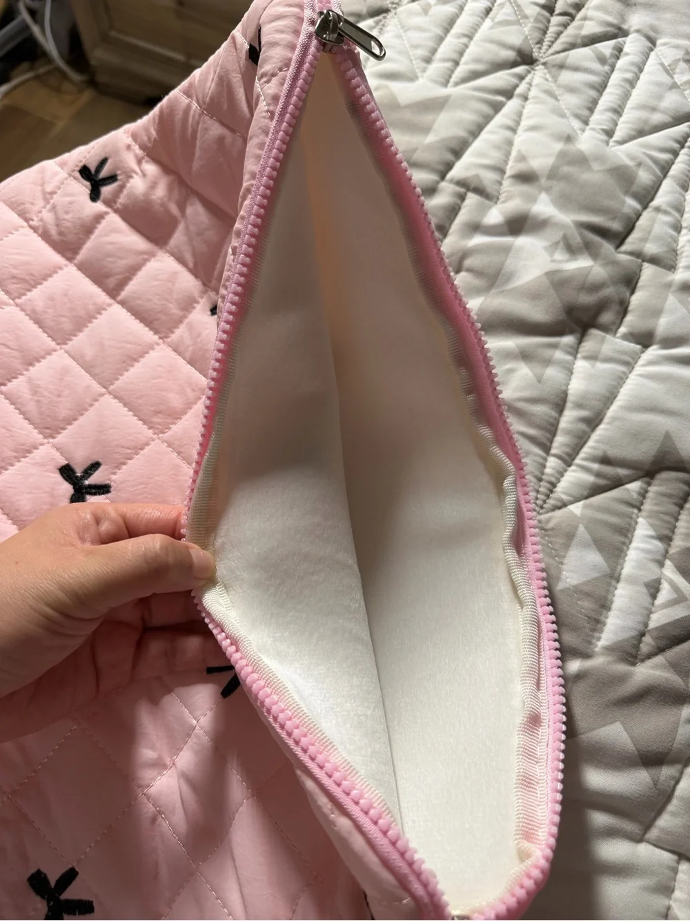 New Pink Quilted Laptop Sleeve with Bow Accents